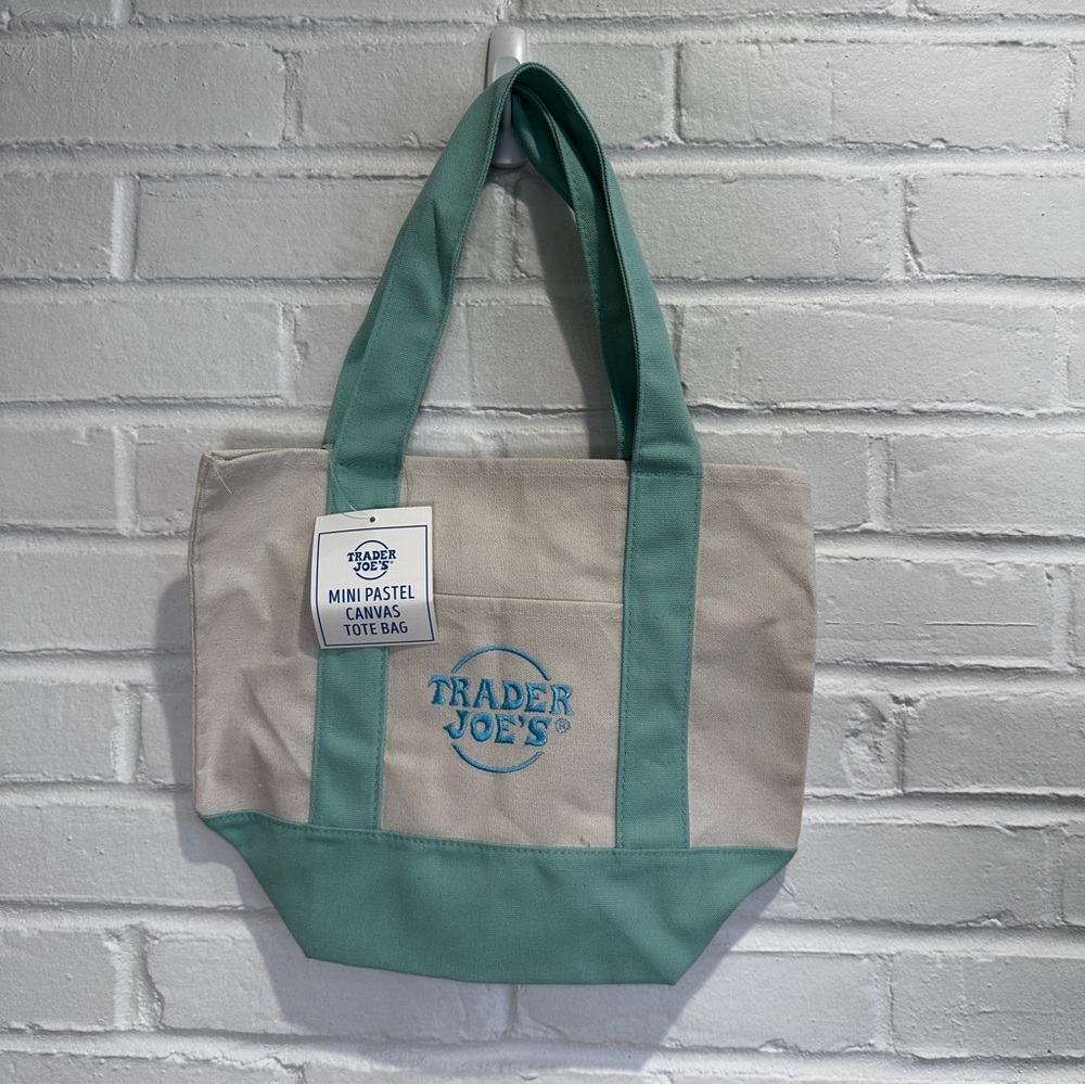 Trader Joe’s Limited Edition Mini Canvas Tote in a mint green pastel color